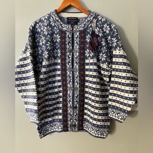 Devold Women's Blue White Cardigan Sweater Nordic New Pure Wool S NWT